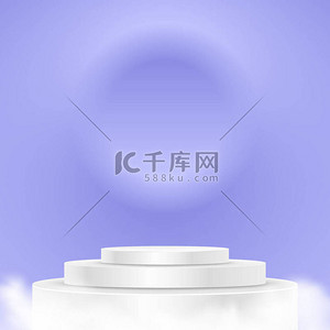 product背景图片_Blue background with a product podium surrounded by smoke. Smoke, fog, steam background. Vector illustration