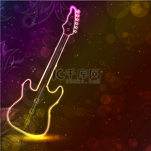 吉他以多彩的球衣背景上的霓虹灯。10 eps.
