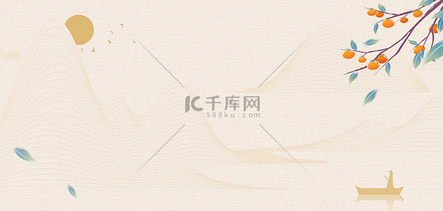 霜降山水小船灰色中国风banner