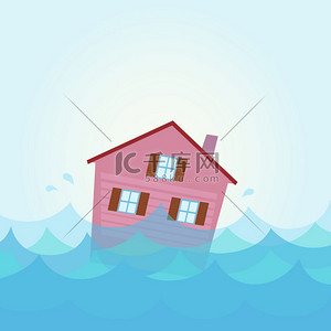 自然灾难: 房子洪水 — — 家里水浸在水之下