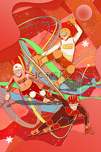 红色冬季背景背景图片_冬季运动会运动项目红色简约背景