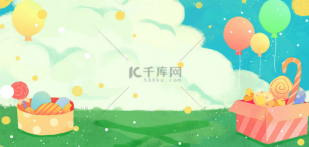 气球绿色背景背景图片_六一气球绿色卡通手绘背景