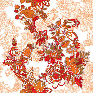 枫叶花卉背景图片_无缝图案与装饰，矢量花卉插画