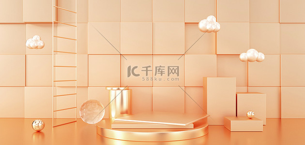 展台banner背景图片_简约金色展示台c4d