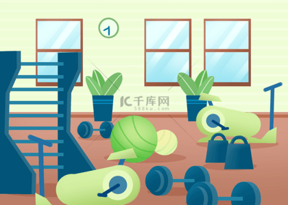 绿色病毒背景图片_健身房运动器材房间空间背景