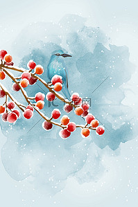 冬至中国节气海报背景图片_海报背景梅花小鸟
