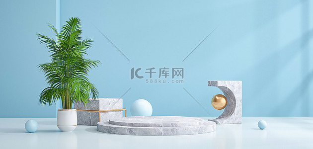 简约立体几何背景图片_简约风展台立体几何蓝色c4d