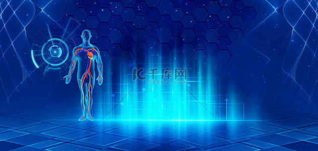 人体脊柱头骨背景图片_健康医疗人体血液科技蓝色简约背景