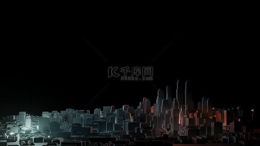 元宇宙城市背景图片_3d 城市与明亮的闪光在黑暗的背景