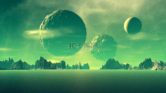 幻想外星人的星球。岩石和湖。3d 图