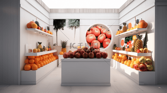 菠萝拟人背景图片_彩色立体水果商店