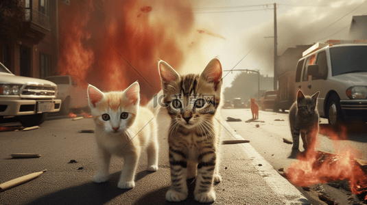 城市火灾灾难猫咪宠物流浪