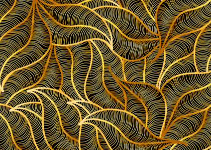 黑色金色质感背景图背景图片_抽象叶片金色图案背景