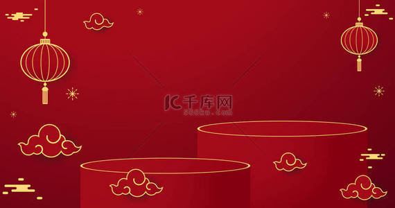 中国农历2023年快乐。中国新年横幅与圆形的展示产品.问候卡。中国的镜框，红色背景的灯笼.