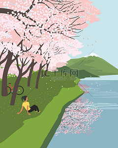海报享受背景图片_河畔的樱花享受平淡的病媒海报