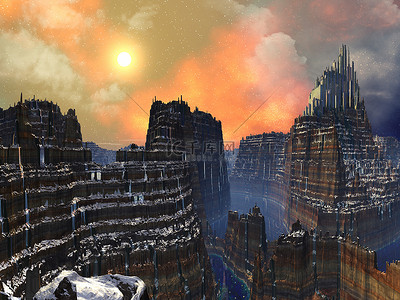 architecture背景图片_Cliff-top Alien City of Gold
