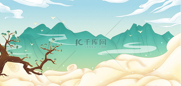 中国风海报山川树木