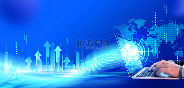 金融科技背景蓝色背景图片_商务科技电脑蓝色科技风海报背景