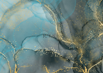 清蓝色背景图片_自然抽象金箔流体艺术背景
