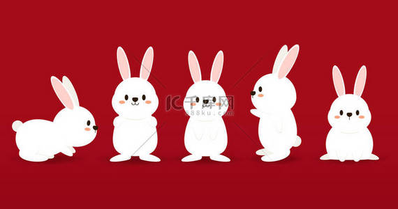 Happy Chinese new year greeting card 2023 with cute rabbit. Animal holidays cartoon character. Rabbit icon vector.