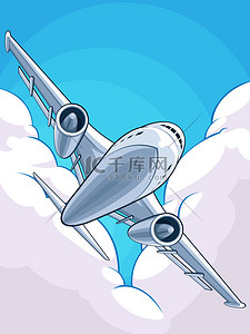 飞行的背景图片_通过多云的天空飞行的飞机