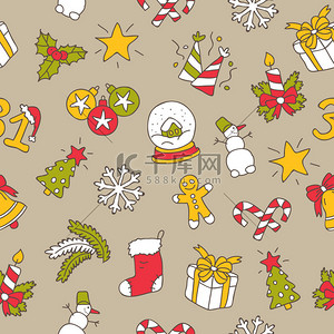 candle背景图片_Seamless vector pattern of the New Year's icons