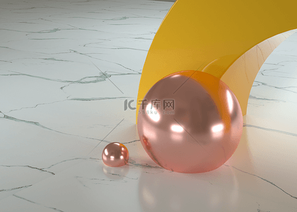 球体金属大理石地面拱门3d渲染