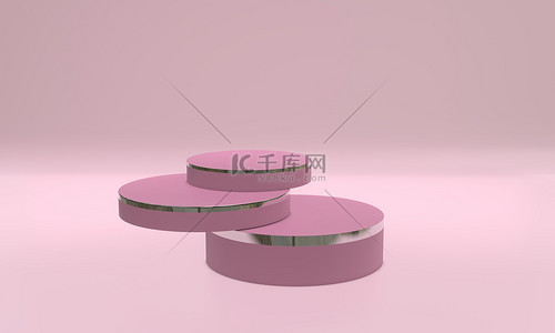 粉红色调背景图片_圆形产品展台以粉红色调模拟.美感与时尚的概念。3D渲染说明
