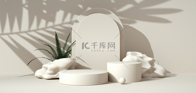 c4d植物背景图片_极简光影展示台c4d