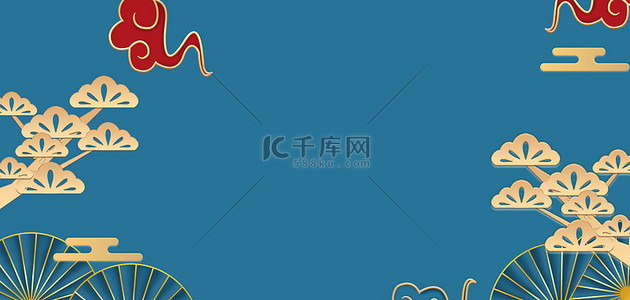 中国风喜庆浮雕蓝色海报背景