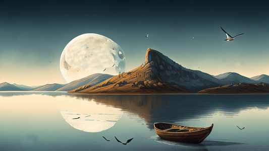 宁静月亮湖边意境背景