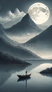 宁静月亮湖边意境背景