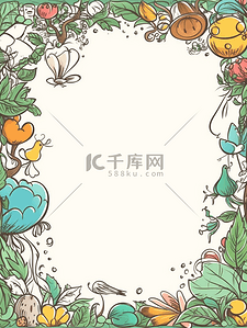 手绘植物边框背景背景图片_简约花朵植物边框手绘清新春天夏天海报背景