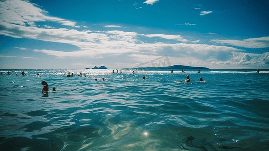 夏日运动海边游泳潜水摄影图