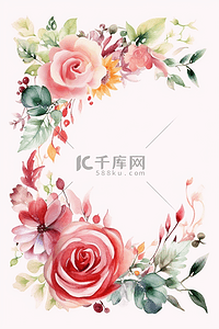 清新植物花卉背景图片_浪漫水彩花卉植物边框背景