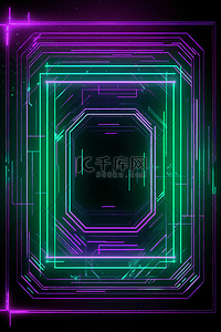 商务科技发光紫色方形线框背景