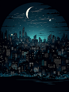 城市科技大数据未来感赛博夜间剪影月光