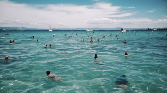 夏日运动海边游泳潜水摄影图