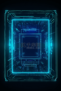 机械科幻背景图片_科技机械科幻蓝色发光线框背景