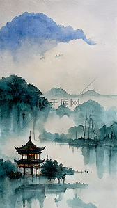 云雾远山背景图片_中国风江南杭州西湖
