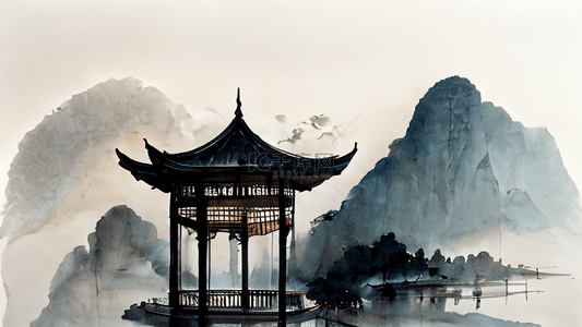 中式庭院PPT模板背景图片_中国风江南杭州西湖