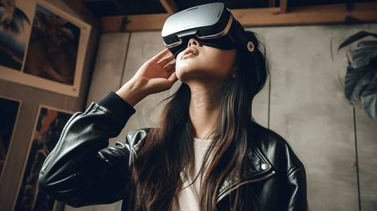 VR设备科技美女使用VR眼镜4