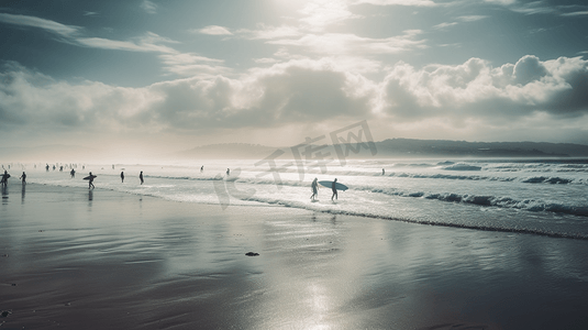 冲浪摄影照片_夏日运动海边滑板冲浪摄影图