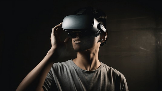 VR设备科技男人使用VR眼镜2