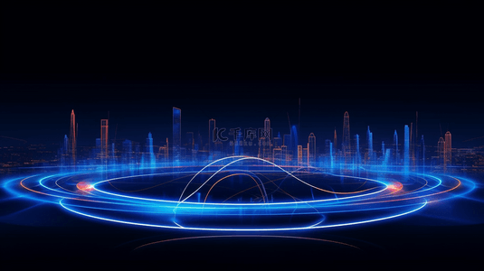 科技蓝色城市剪影背景图片_城市科技深色背景