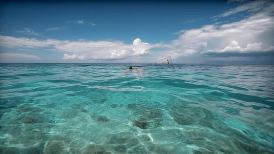 夏日运动海边游泳潜水摄影图