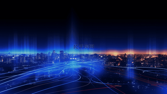 蓝色线条光效背景图片_城市科技深色背景