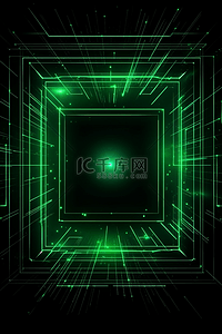 科技商务发光绿色方形线框背景