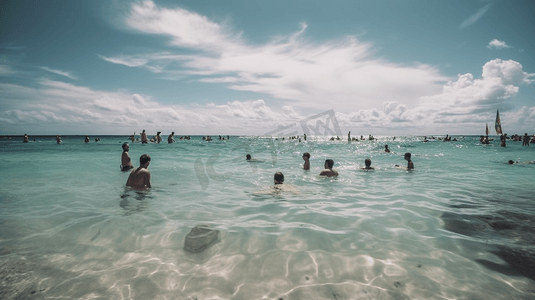 夏日运动海边游泳潜水摄影图