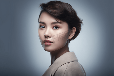 人物商务女性人像侧脸特写摄影图